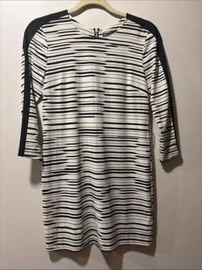 Armani Exchange Black and White Striped Long-Sleeve Shift Dress
